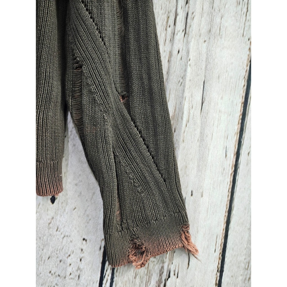 Zara Distressed Ribbed Knit Sweater Mens S-M Olive Brown Frayed Hem Streetwear - Picture 5 of 12